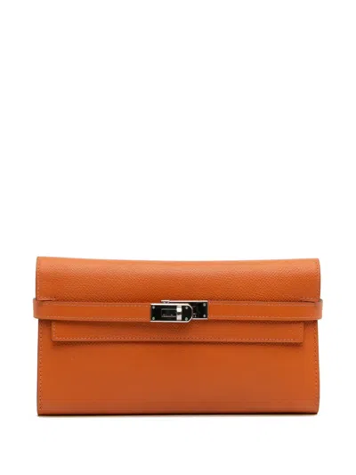 Pre-owned Hermes 2011 Epsom Kelly Longue Wallet Long Wallets In Orange