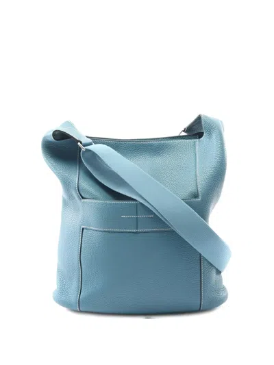 Pre-owned Hermes 2011 Good News Gm Clemence Leather Shoulder Bag In Blue