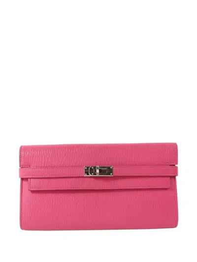 Pre-owned Hermes 2011 Kelly Long Leather Wallet In Pink