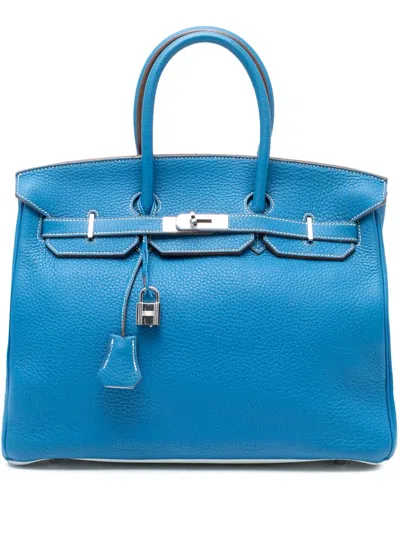 Pre-owned Hermes 2011 Limited Edition Bicolor Clemence Birkin Retourne 35 Handbag In Blue