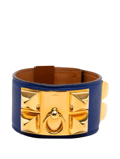 Pre-owned Hermes 2011 Swift And Gold Plated Collier De Chien Bracelet Costume Bracelet In Blue