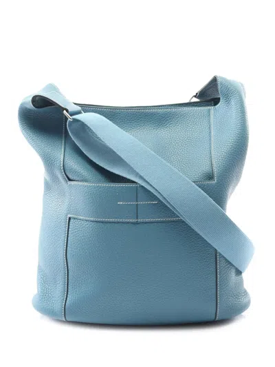 Pre-owned Hermes 2011 Taurillon Clemence Good News Gm Shoulder Bag In Blue