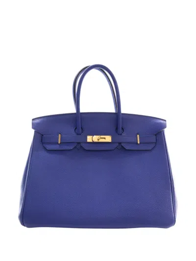 Pre-owned Hermes 2011 Togo Birkin Retourne 35 Handbag In Blue