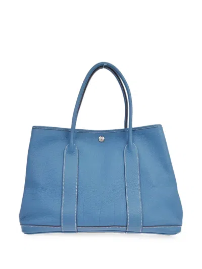 Pre-owned Hermes 2011 Togo Garden Party Tote Bag In Blue