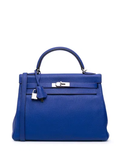 Pre-owned Hermes 2011 Togo Kelly Ii Retourne 32 Satchel In Blue