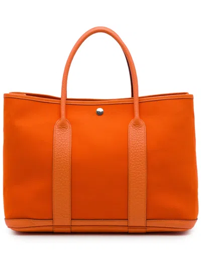 Pre-owned Hermes 2011 Toile And Negonda Garden Party 36 Tote Bag In Orange