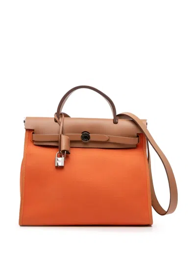 Pre-owned Hermes 2011 Toile Herbag Zip 31 Satchel In Brown