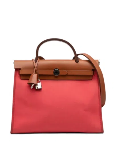 Pre-owned Hermes 2011 Toile Herbag Zip 31 Satchel In Brown
