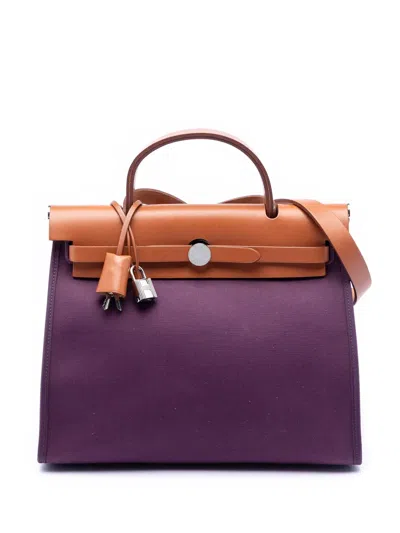 Pre-owned Hermes 2011 Toile Herbag Zip 31 Satchel In Purple