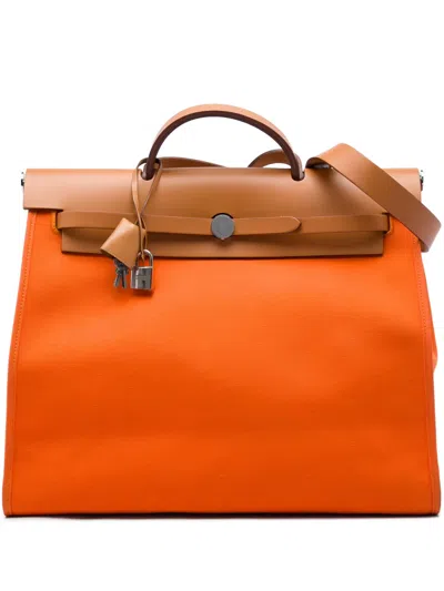 Pre-owned Hermes 2011 Toile Herbag Zip 39 Satchel In Orange