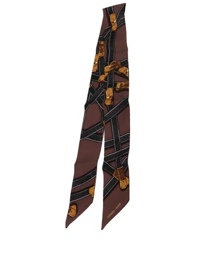 Pre-owned Hermes 2011 Tres Kelly Silk Twilly Scarf Scarves In Brown
