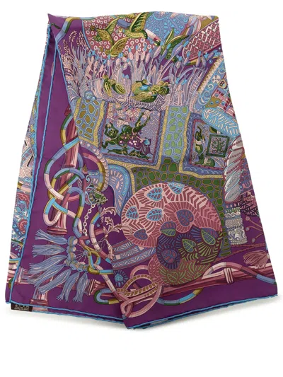 Pre-owned Hermes 2011-2020 Au Fil Du Carre Silk Scarf 90 Scarves In Purple