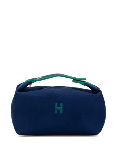 Pre-owned Hermes 2012-2023 Large Toile Bride A Brac Vanity Bag In Blue