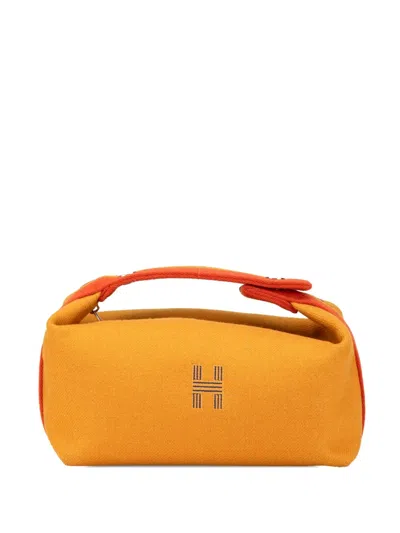 Pre-owned Hermes 2012-2024 Small Toile Bride A Brac Vanity Bag In Yellow