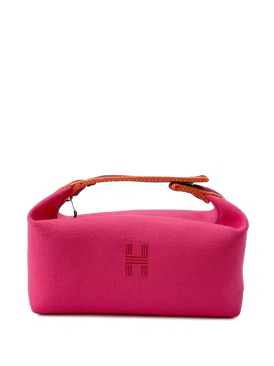 Pre-owned Hermes 2012-2025 Small Canvas Bride A Brac Case Vanity Bag In Pink