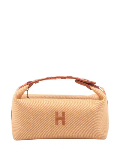 Pre-owned Hermes 2012-2025 Small Wool Bride A Brac Au Carre Case Vanity Bag In Orange