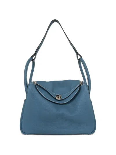 Pre-owned Hermes 2012 30 Lindy Textured Leather Shoulder Bag In Blue