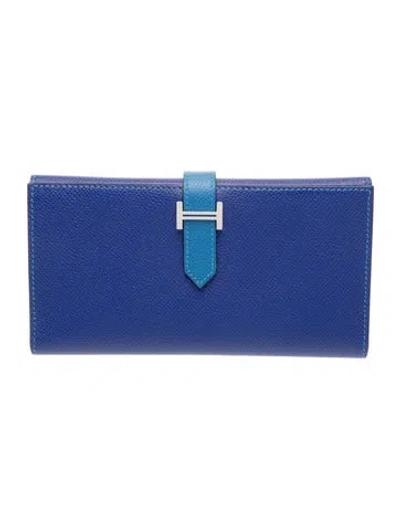 Pre-owned Hermes 2012 Bearn Classic Wallet In Blue
