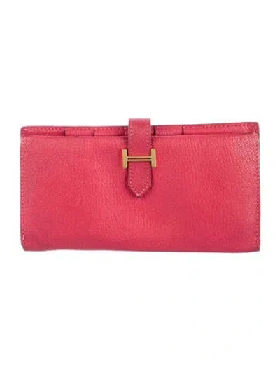 Pre-owned Hermes 2012 Bearn Classic Wallet In Red