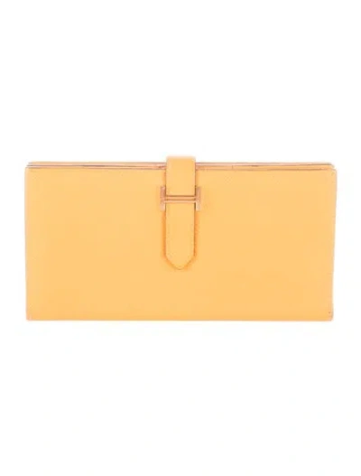 Pre-owned Hermes 2012 Bearn Classic Wallet In Yellow