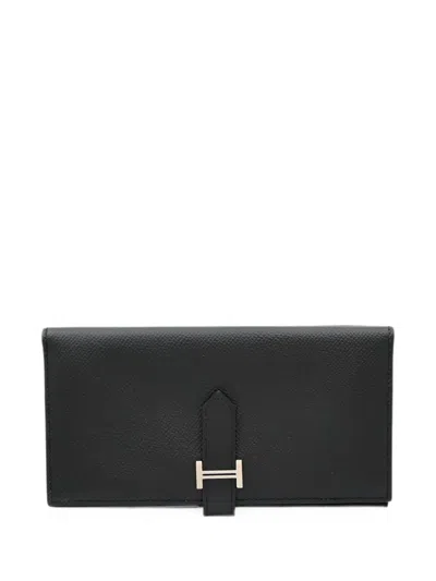 Pre-owned Hermes 2012 Bearn Epsom Leather Wallet In Black