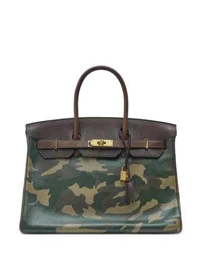 Pre-owned Hermes 2012 Birkin 35 Camouflage-pattern Tote Bag In Green