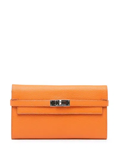 Pre-owned Hermes 2012 Chevre Mysore Kelly Longue Wallet Long Wallets In 橘色