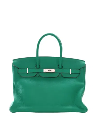 Pre-owned Hermes 2012 Clemence Birkin Retourne 35 Handbag In Green
