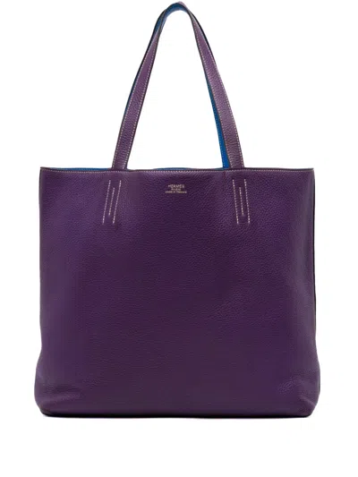 Pre-owned Hermes 2012 Clemence Double Sens 36 Tote Bag In Blue