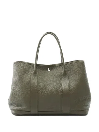 Pre-owned Hermes 2012 Clemence Garden Party Pm Tote Bag In Green