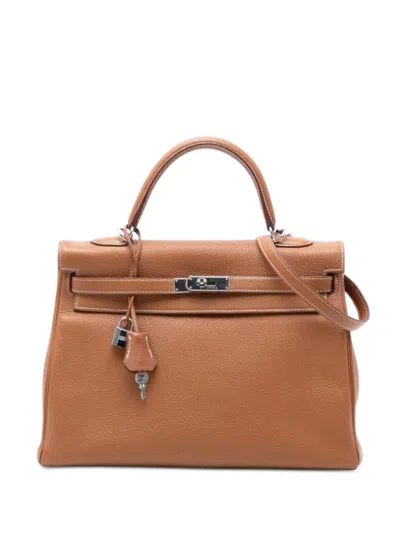 Pre-owned Hermes 2012 Clemence Kelly Ii Retourne 35 Satchel In Brown