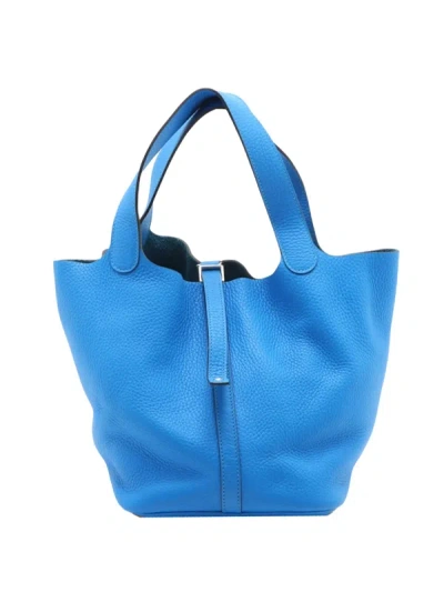 Pre-owned Hermes 2012 Clemence Picotin Lock 22 Handbag In Blue