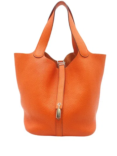Pre-owned Hermes 2012 Clemence Picotin Lock 22 Handbag In Orange