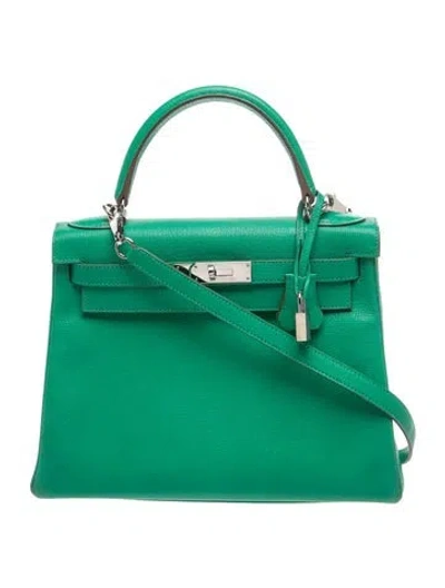 Pre-owned Hermes 2012 Evercolor Kelly Ii Retourne 28 W/ Strap In Green