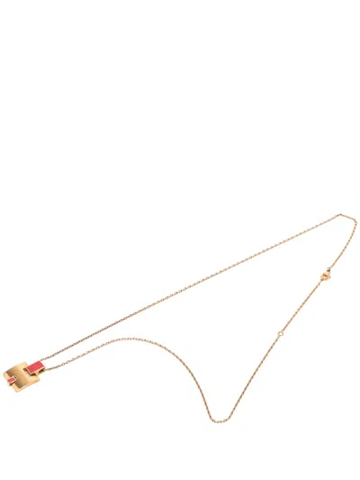 Pre-owned Hermes 2012 Gold Plated And Enamel Eileen Pendant Necklace Costume Necklace