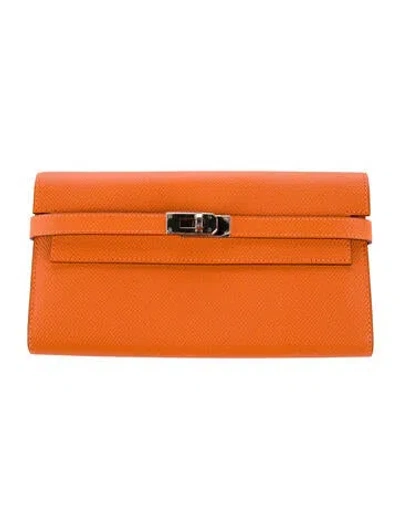 Pre-owned Hermes 2012 Kelly Longue Wallet In Orange