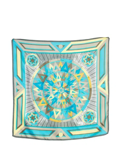 Pre-owned Hermes 2012 La Rose Des Vents Silk Scarf In Blue
