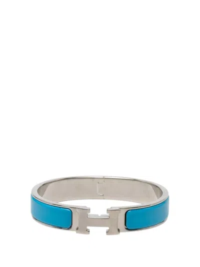 Pre-owned Hermes 2012 Narrow Enamel Clic H Bracelet In Silver