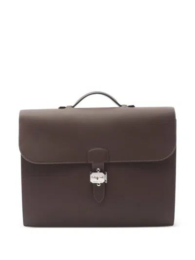 Pre-owned Hermes 2012 Sac A Depeches 38 Briefcase In Brown