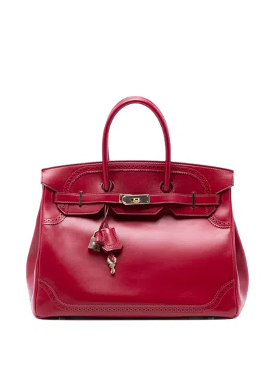 Pre-owned Hermes 2012 Tadelakt Ghillies Birkin Retourne 35 Handbag In Red