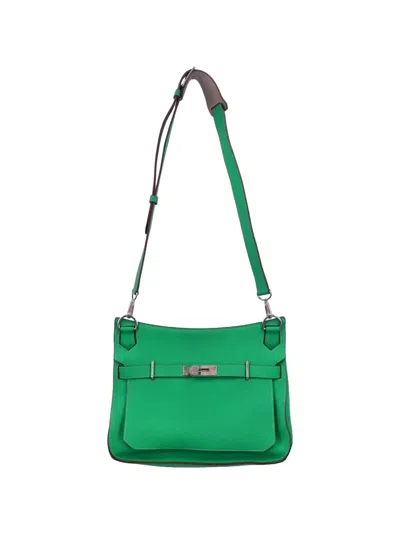 Pre-owned Hermes 2012 Taurillon Clemence Jypsiere 34 Shoulder Bag In Green