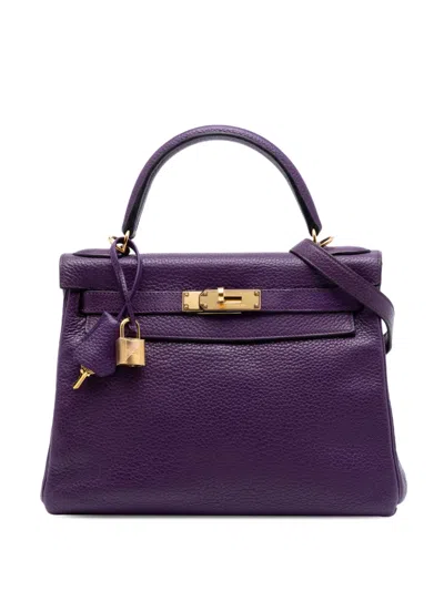 Pre-owned Hermes 2012 Taurillon Clemence Kelly Ii Retourne 28 Satchel In Purple