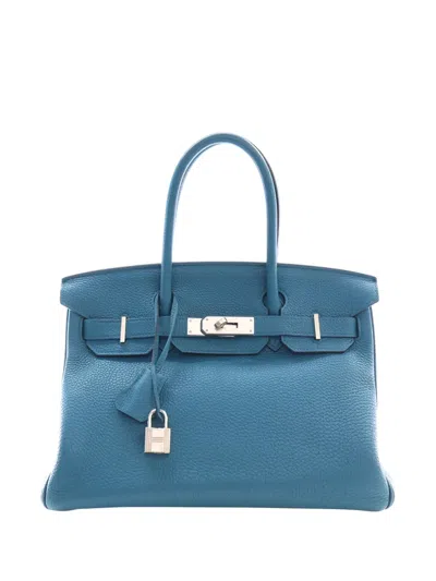 Pre-owned Hermes 2012 Togo Birkin Retourne 30 Handbag In Blue