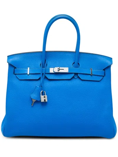 Pre-owned Hermes 2012 Togo Birkin Retourne 35 Handbag In Blue
