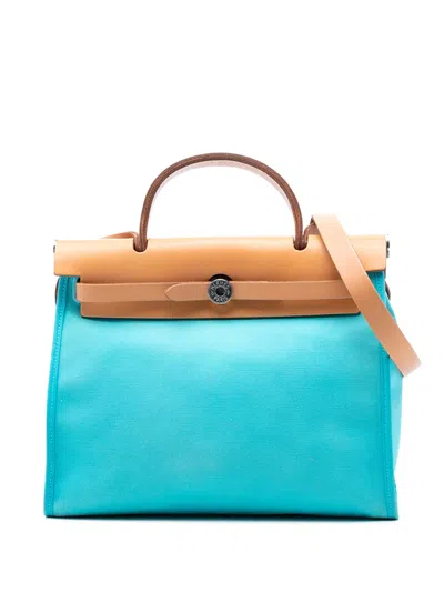 Pre-owned Hermes 2012 Toile Herbag Zip 31 Satchel In Blue