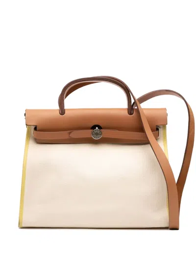 Pre-owned Hermes 2012 Toile Herbag Zip 31 Satchel In Brown