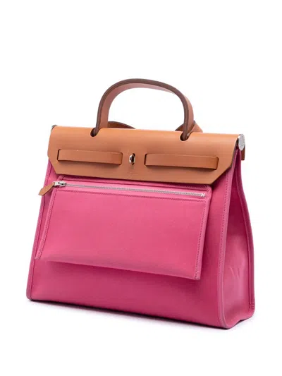 Pre-owned Hermes 2012 Toile Herbag Zip 31 Satchel In Brown