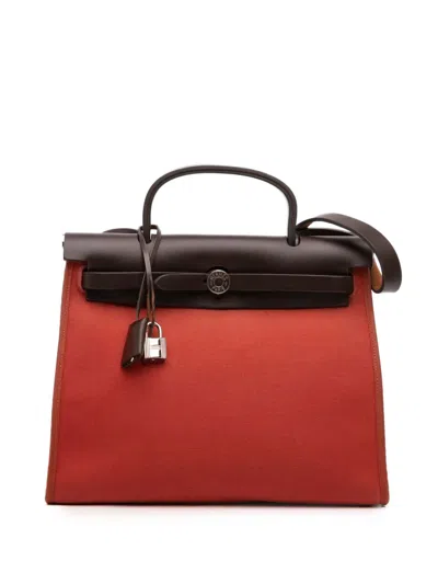 Pre-owned Hermes 2012 Toile Herbag Zip 31 Satchel In Orange