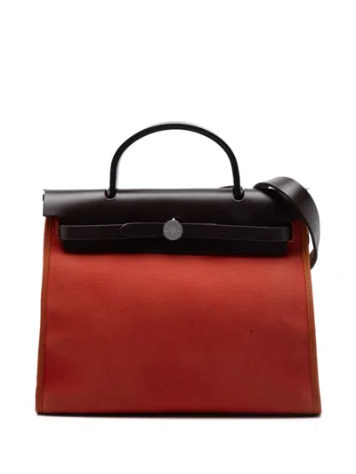 Pre-owned Hermes 2012 Toile Herbag Zip 31 Satchel In Orange