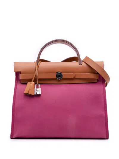 Pre-owned Hermes 2012 Toile Herbag Zip 31 Satchel In Pink